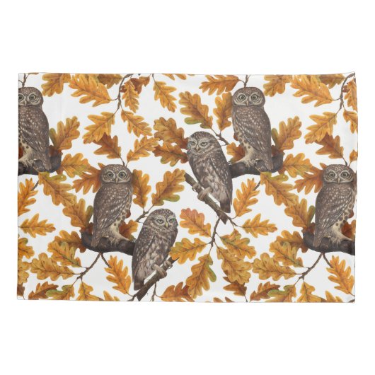 Housse D'oreillers Chouettes d'automne sur coton blanc (Dos-gauche)