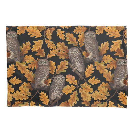 Housse D'oreillers Chouettes d'automne sur noir (devant-gauche)