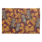 Housse D'oreillers Chouettes d'automne sur rouge foncé (Dos-gauche)