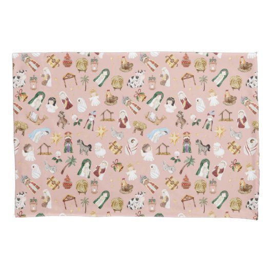 Housse D'oreillers Christian Noël Watercolor Nativité rose (devant)