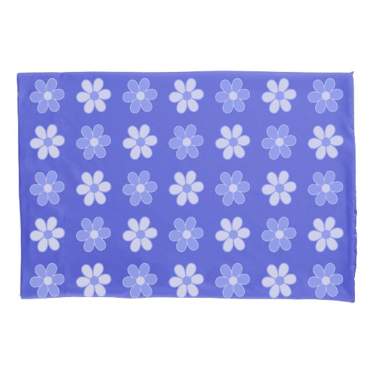 Housse D'oreillers Ciel Bleu & Fleurs Blanches sur Bleu (devant)