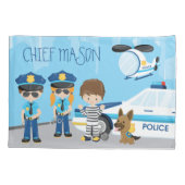 Housse D'oreillers Cignon petit homme de police avec prénom (Dos)