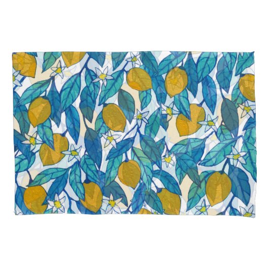 Housse D'oreillers Citron fleuri : Aquarelle Florale Design. (devant)