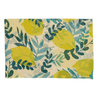 Housse D'oreillers Citrons et feuilles, arrière - plan vintage.