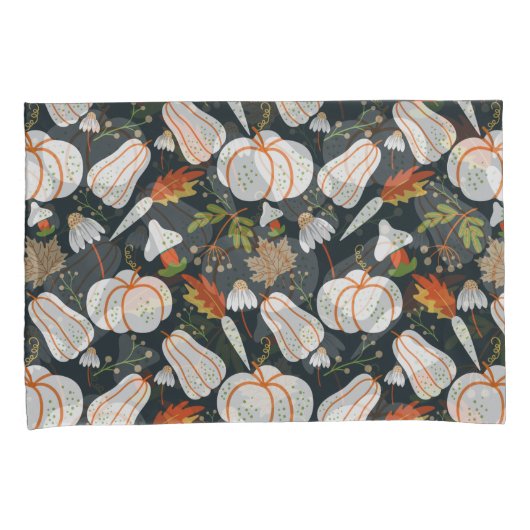 Housse D'oreillers Citrouille continu motif floral noir et blanc (devant-Droit)