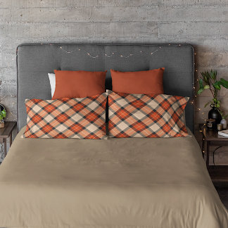 Housse D'oreillers Citrouille d'automne classique Orange Brown Tartan