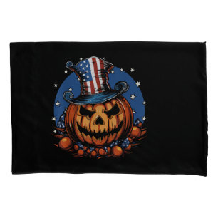 Housse D'oreillers Citrouille d'Halloween avec drapeau patriotique am
