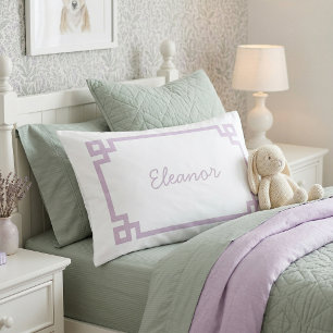 Housse D'oreillers Clé grecque de monogramme standard violet lilas