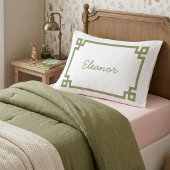 Housse D'oreillers Clé grecque vert olive Monogramme Standard