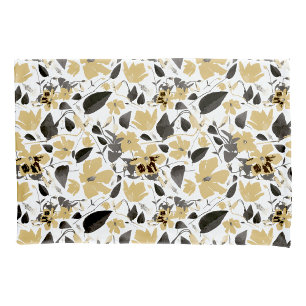 Housse D'oreillers Clematis Aquarelle gris jaune Floral