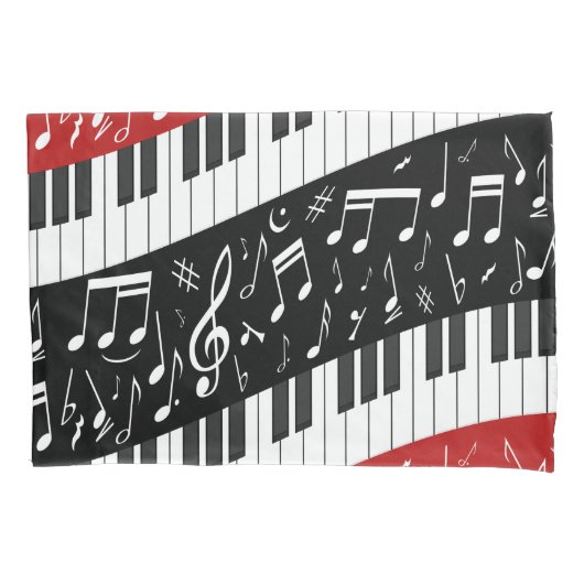 Housse D'oreillers Clés de piano de courbe et notes musicales (devant)