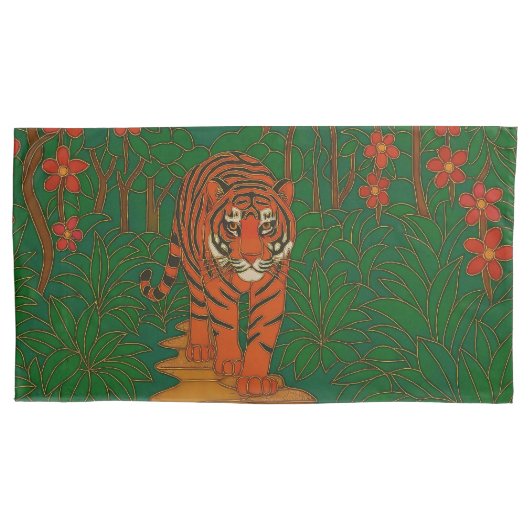 Housse D'oreillers Cloisonne Art Tiger on the Jungle Path (devant)