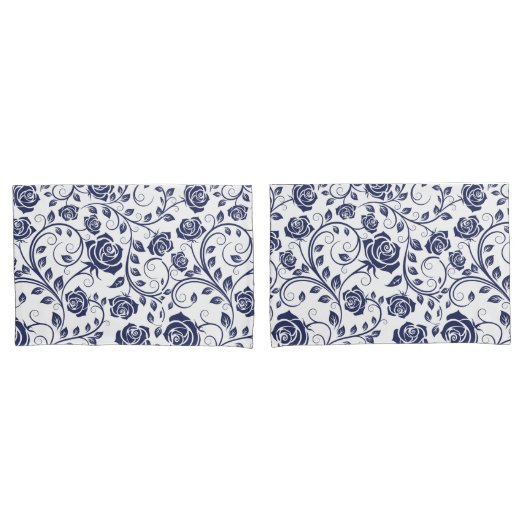 Housse D'oreillers Cobalt Blue Roses Pillowcase (devant-Set)