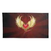 Housse D'oreillers Coeur rouge avec ailes d'or (Dos-Droit)