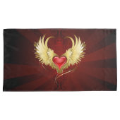 Housse D'oreillers Coeur rouge avec ailes d'or (devant-Droit)