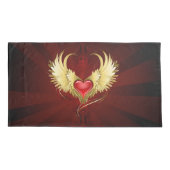 Housse D'oreillers Coeur rouge avec ailes d'or (Dos-gauche)
