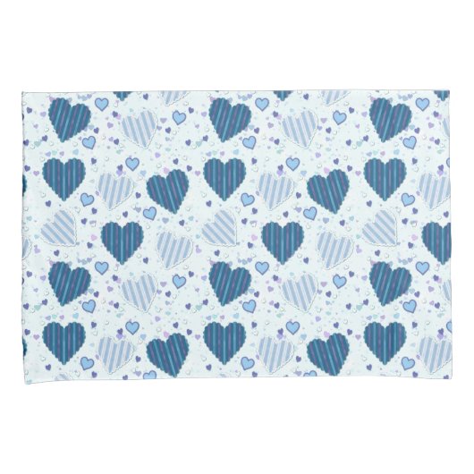 Housse D'oreillers Coeurs Bleu Et Blanc (devant-Droit)