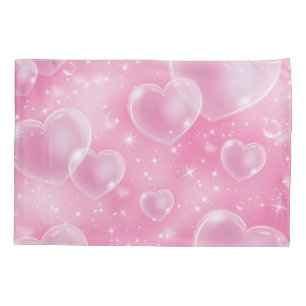 Housse D'oreillers Cœurs Bulles Roses Style Fille Mignonne 90's