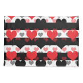 Housse D'oreillers Coeurs d'Amour Noir Rouge Avec Blancs Noir (Dos)