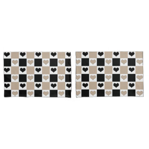 Housse D'oreillers Coeurs de tableau de bord en format, noir et blanc