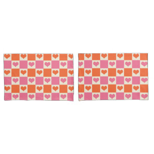 Housse D'oreillers Coeurs de tableau de bord en rose, orange et crème