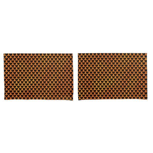 Housse D'oreillers Coeurs noirs sur Orange violet réversible (devant-Set)