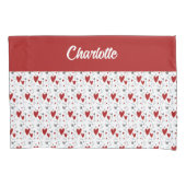 Housse D'oreillers Cœurs Rétro Doodle Rouge Noir Monogramme Nom (devant)