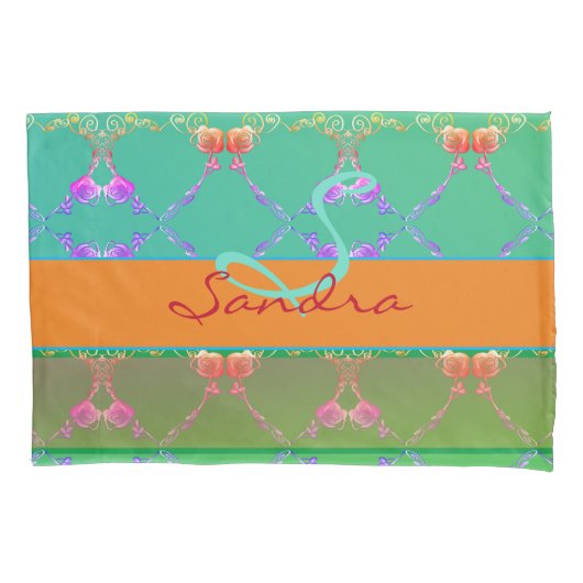 Housse D'oreillers Coeurs roses Monogramme Apricot Pillowcase (devant)