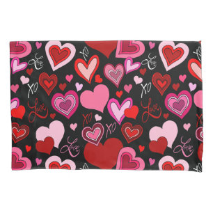 Housse D'oreillers Cœurs rouges roses noirs Motif d'amour