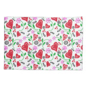 Housse D'oreillers Coeurs Saint Valentin rouges Fleurs roses (Dos-gauche)