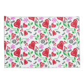 Housse D'oreillers Coeurs Saint Valentin rouges Fleurs roses (Dos-Droit)