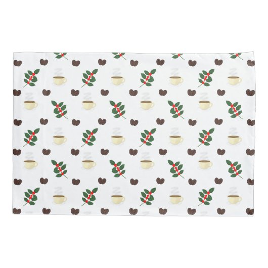 Housse D'oreillers Coffee Pattern with Beans, Cups, and Coffee trees (Dos)