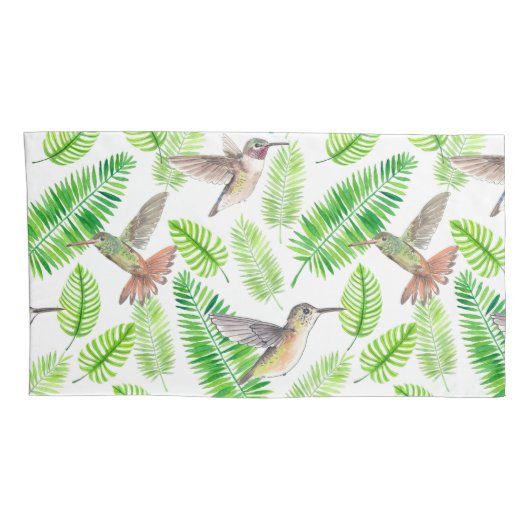 Housse D'oreillers Colibris et feuilles tropicaux (Dos-Droit)