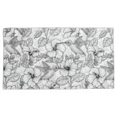 Housse D'oreillers Colibris et fleurs d'hibiscus b&w (devant-Droit)