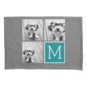 Housse D'oreillers Collage de photos gris et Turquoise Monogramme (devant)