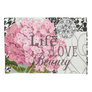 Housse D'oreillers Collage d'hortensia rose chic Art damassé vintage