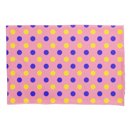 Housse D'oreillers Conception de points polka rose bleu jaune  (devant)