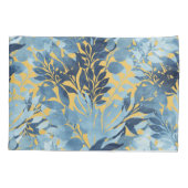 Housse D'oreillers Conception du feuillage jaune bleu métallique trop (Dos-gauche)