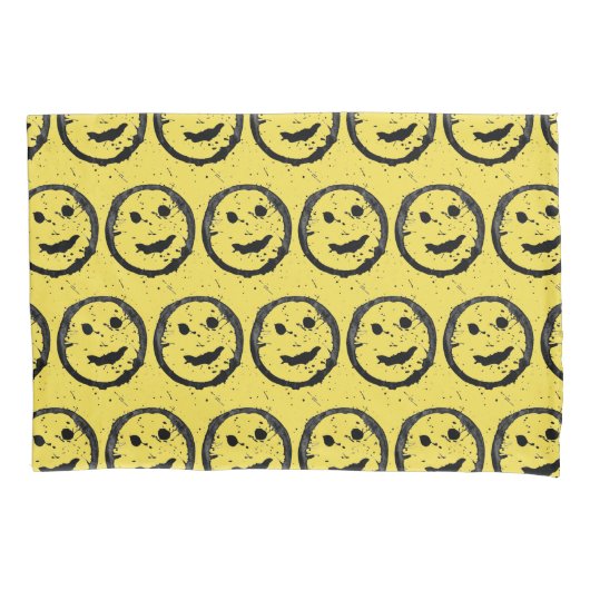 Housse D'oreillers Cool Sardé Joyeux visage souriant motif jaune (devant)