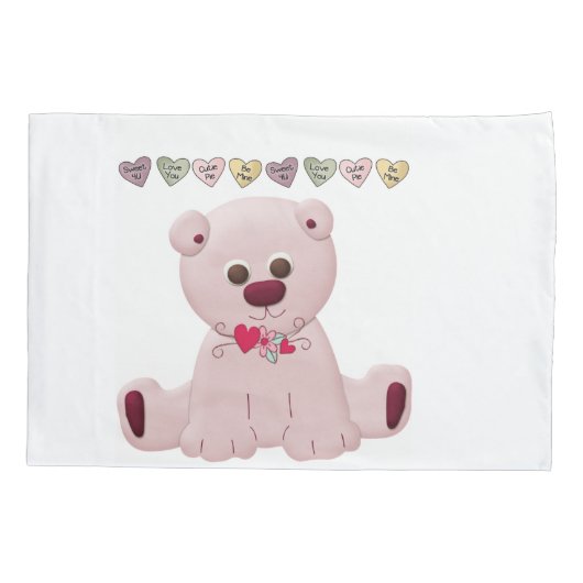 Housse D'oreillers Coque coussin Blanc rose Teddy Bear Love (Dos)
