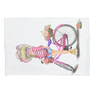 Housse D'oreillers Coque Coussin Blonde Girl with Pink Bike