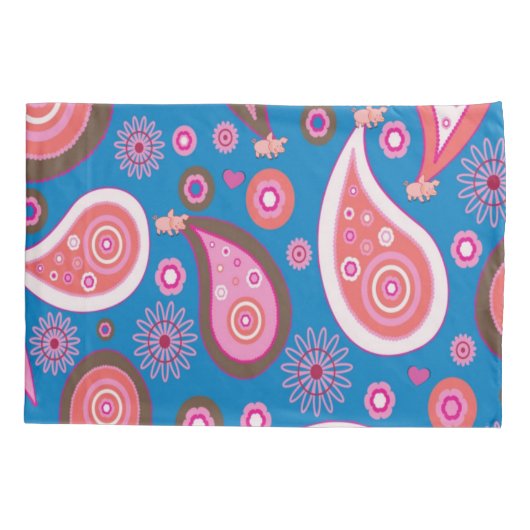 Housse D'oreillers Coque coussin Blue Pink Paisley (Dos)