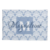 Housse D'oreillers Coque Coussin Damask bleu avec Monogram & Name (Dos)