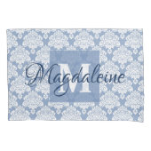 Housse D'oreillers Coque Coussin Damask bleu avec Monogram & Name (devant)