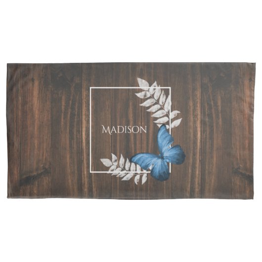 Housse D'oreillers Coque Coussin de papillon bleu rustique (devant-gauche)