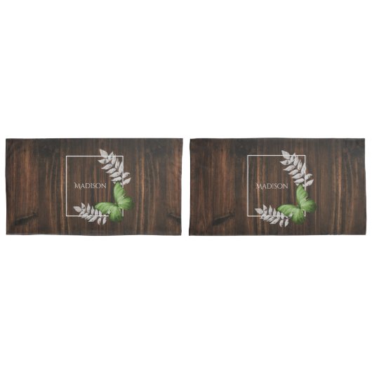 Housse D'oreillers Coque Coussin de papillon vert rustique (devant-Set)