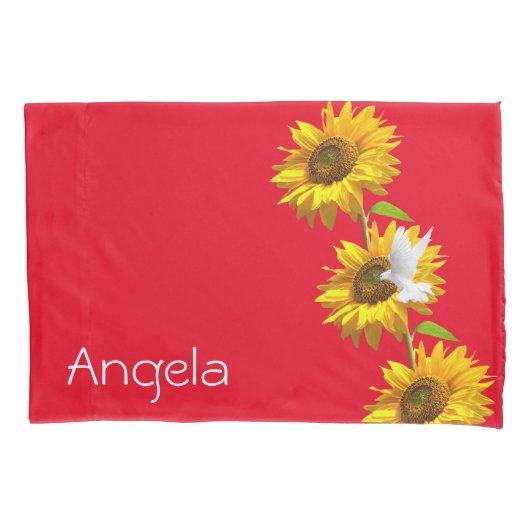Housse D'oreillers Coque Coussin de tournesol, Dove de fleurs (devant)