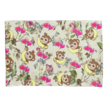 Coque coussin Monkey Bananas Coeurs roses Floral