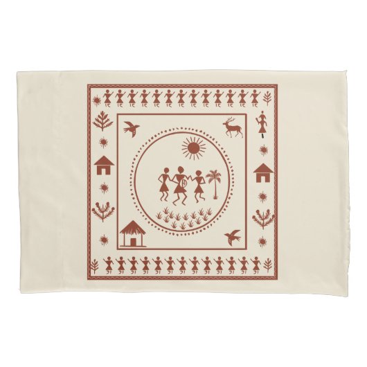 Housse D'oreillers Coque Coussin traditionnel Warli (devant)
