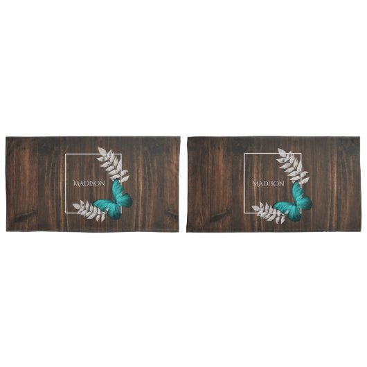 Housse D'oreillers Coque de Coussin de papillon Turquoise rustique (devant-Set)